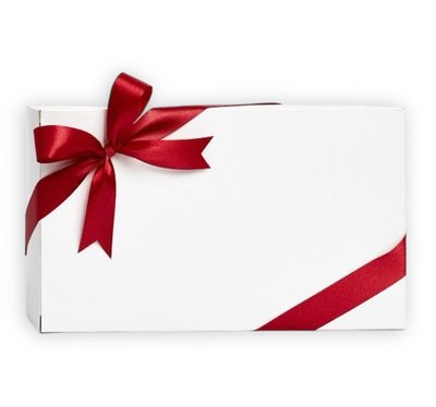 Коробка картонна біла з червоною стрічкою 340*240*100 UA-0222 фото
