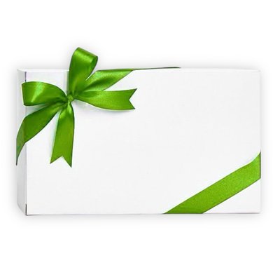 Коробка картонна біла із зеленою стрічкою 340*240*100 UA-0223 фото