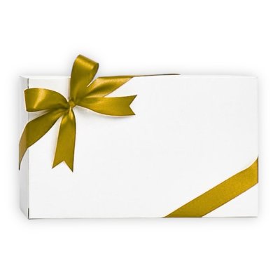 Коробка картонна біла із золотою стрічкою 340*240*100 UA-0225 фото